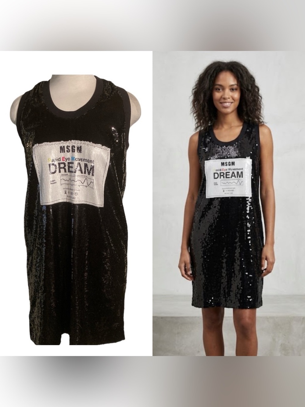 MSGM Milano Dream Rapid Eye Movement Dream Black Sequin Dress Size 40